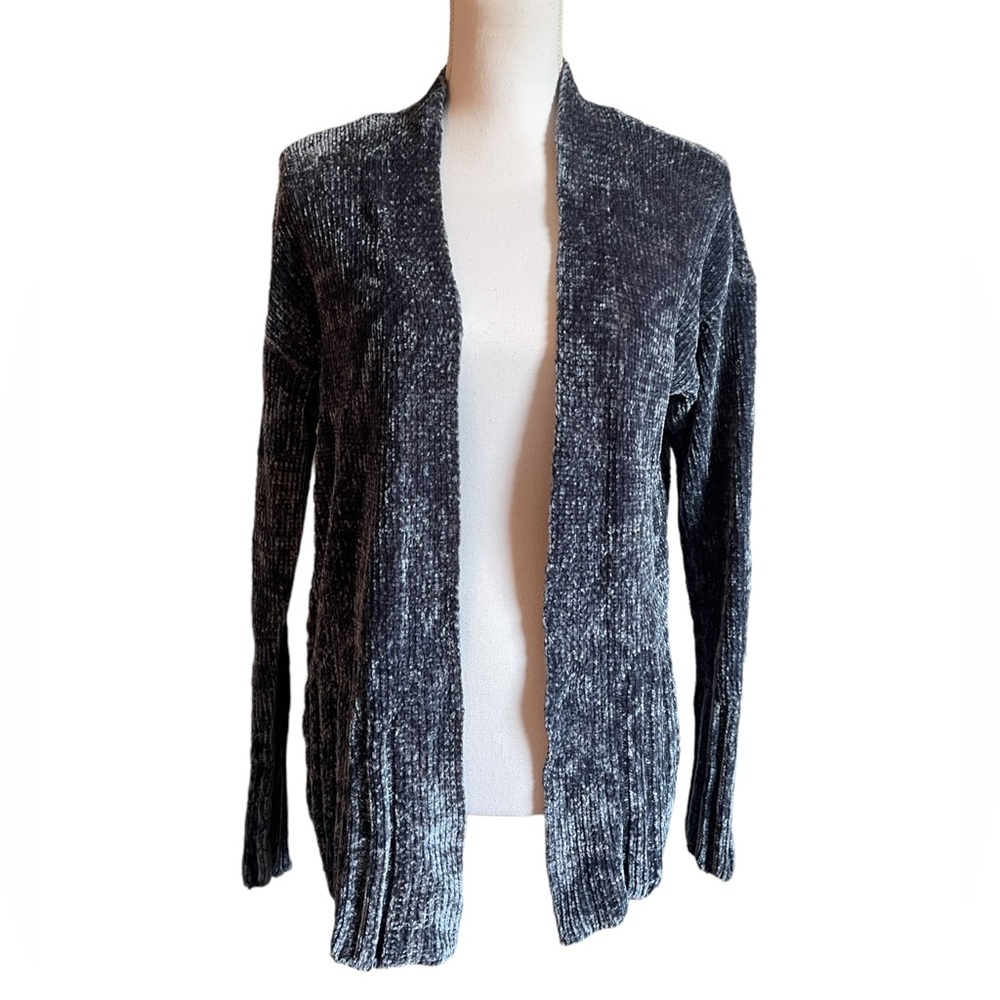 A New Day Blue Open Front Long Sleeve Chenille Cardigan Sweater Ribbed Trim Xs